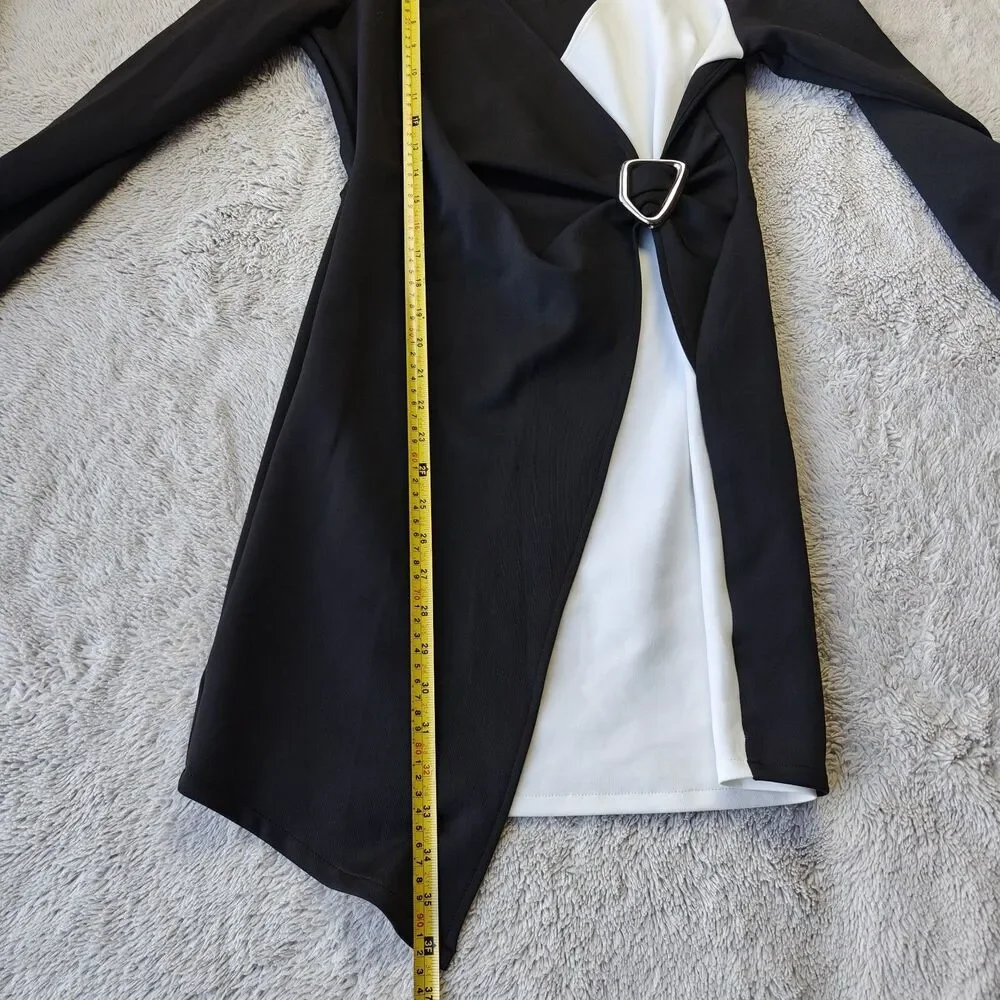 ASOS Buckle Waist Long Sleeve Dress Women's 8 US Monochrome Black White - Picture 7 of 9